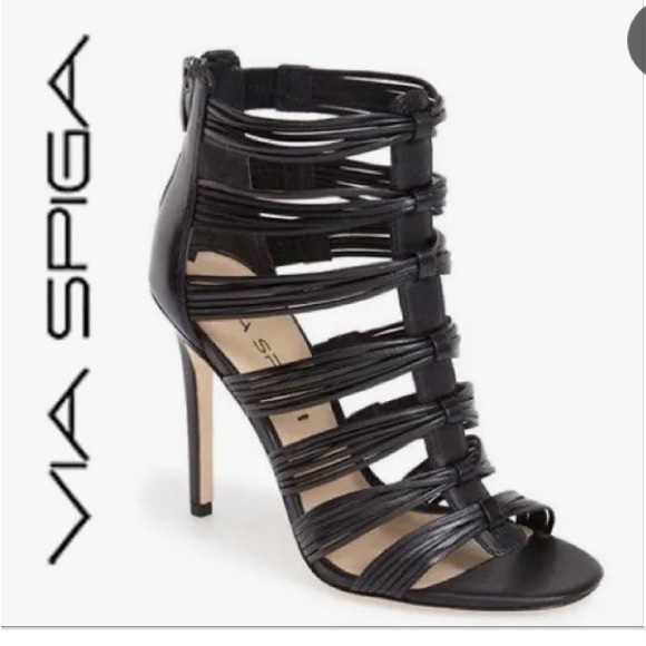 Via Spiga women’s designer Italian leather strappy heeled sandals black 9.5 🌹 - Picture 2 of 11